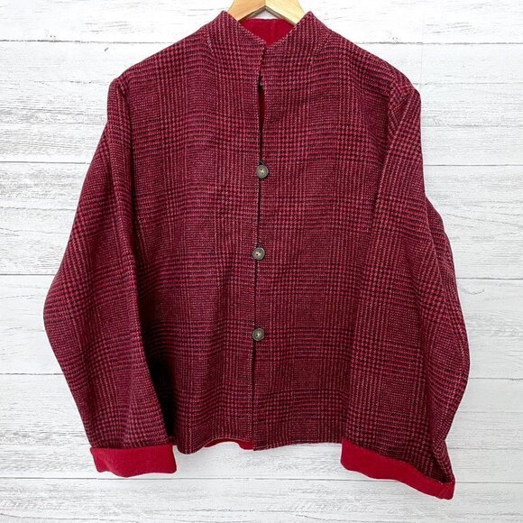 NEW L.L. Bean Women's Red Reversible Jacket Wool Blend Button Front L - Picture 1 of 9